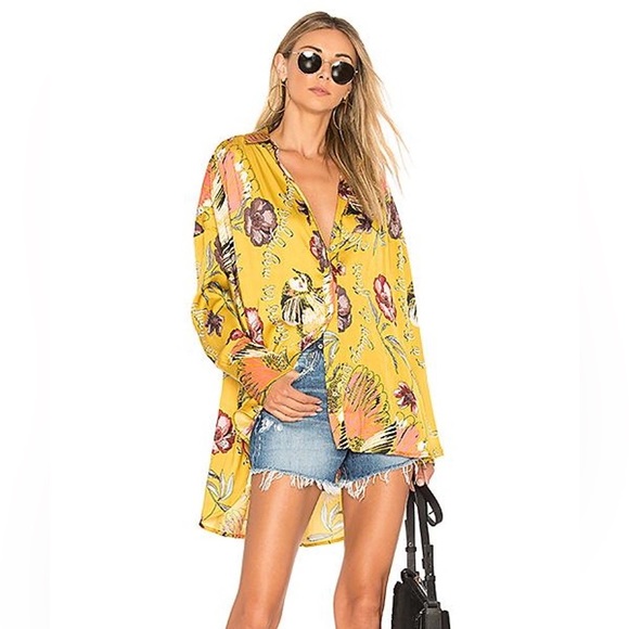 Free People Tops - FREE PEOPLE Satin Oversized Button Up Top